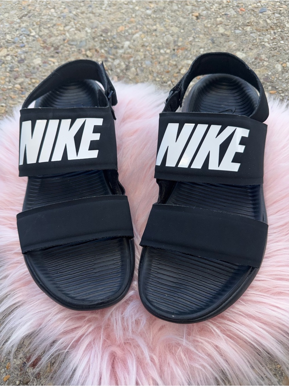 Nike Black Strap Logo Kids Sandals with White Branding